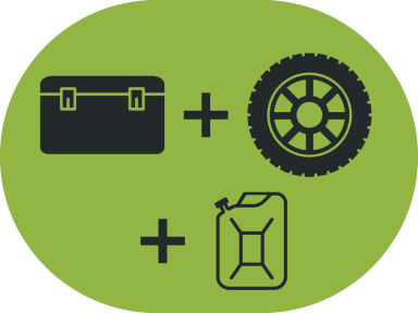 Transportbox, Reserverad und Kanister