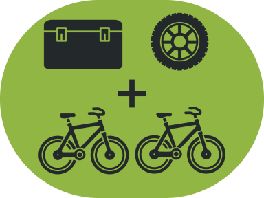 Transportbox, Reserverad und zwei Fahrräder